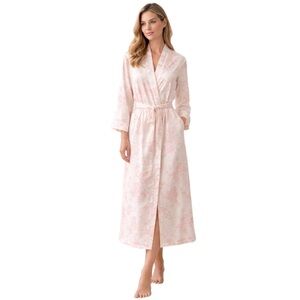 Lauren Ralph Lauren Floral Robe Pink White Long Belted Kimono Spa Bathrobe XL